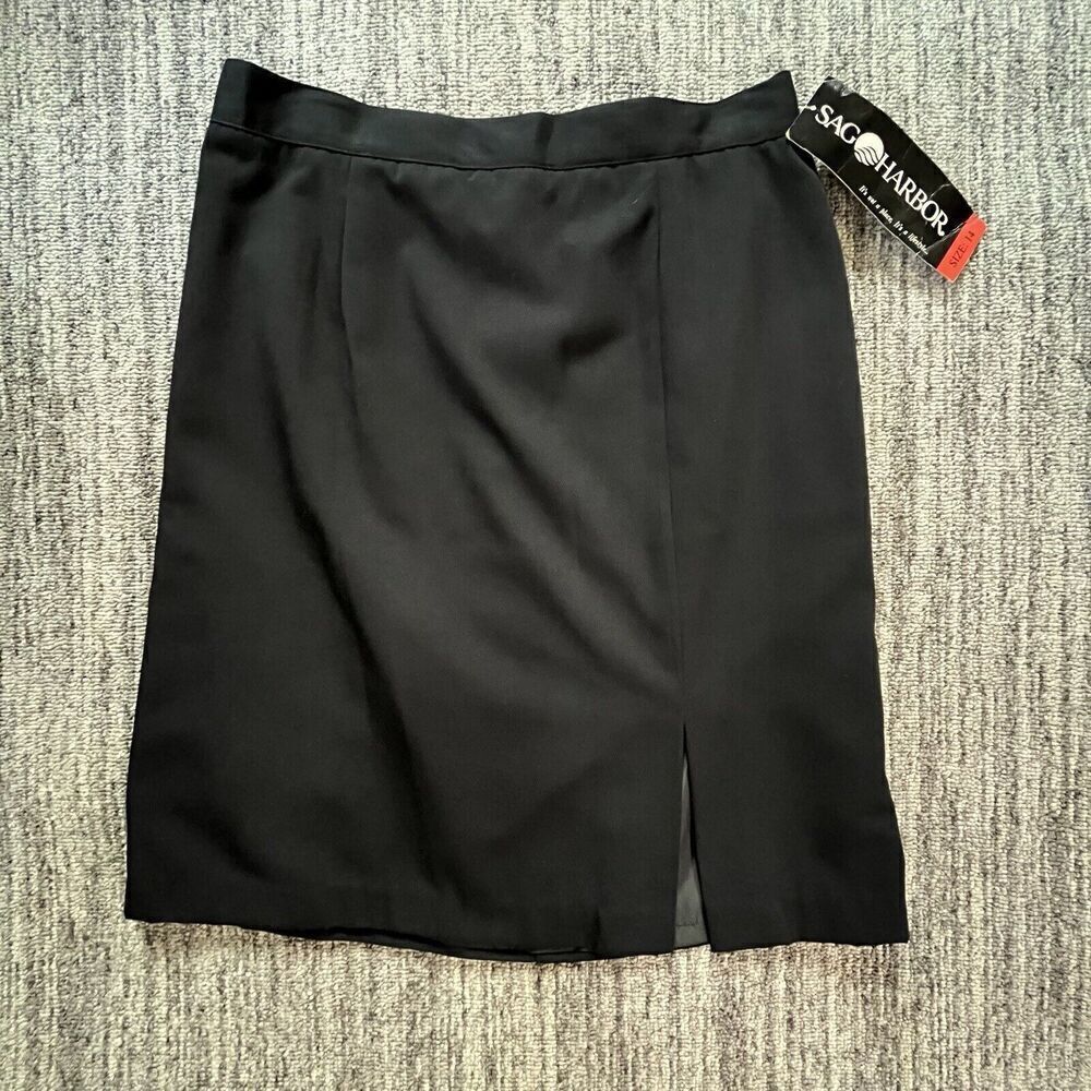 Vintage Sag Harbor Women’s Skirt Size 14 Black Knee Length Lined Zip‎ Up Career